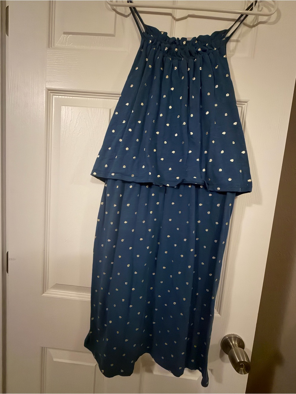 LOFT Navy Blue Polka Dot Tiered Maxi Skirt